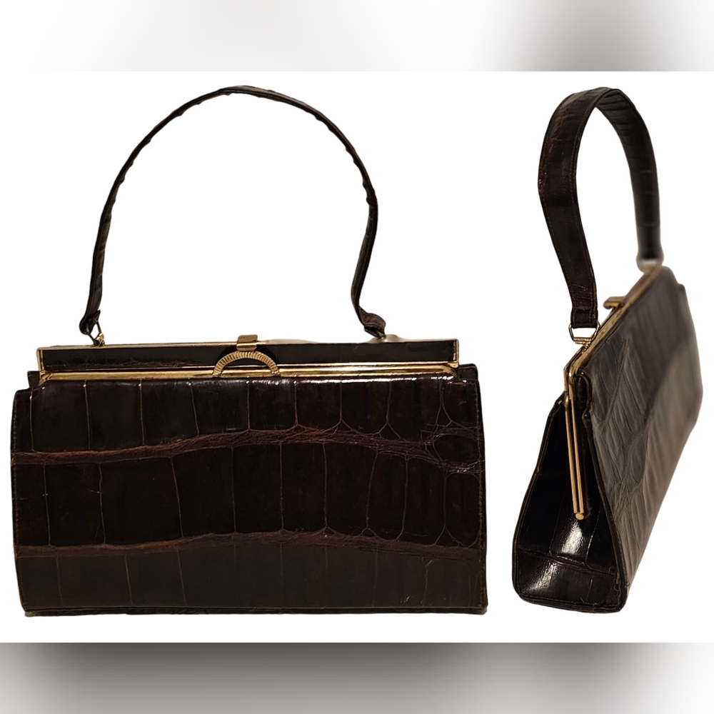 Vintage Vassar Genuine Alligator Clutch Purse Color Dark Brown
